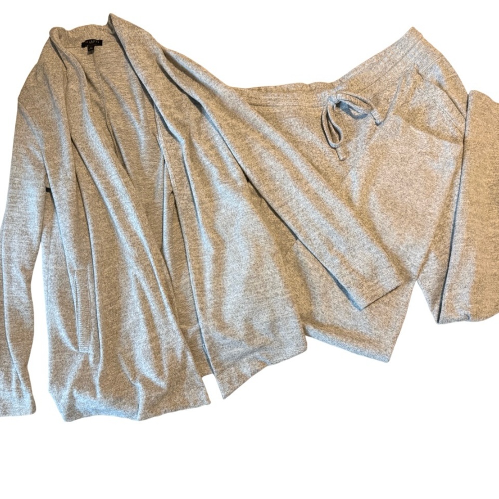 Talbots Cozy Minimalist Cardigan Joggers Loungewear Set Grey